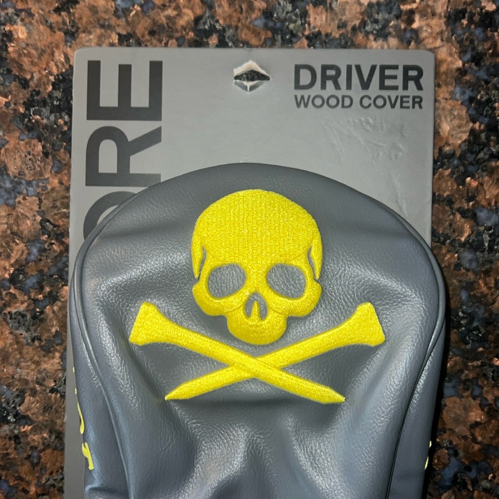 G/Fore Skull & Tees Driver Headcover Wood Cover Charcoal Yellow